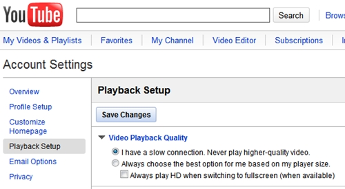 YouTube playback setup