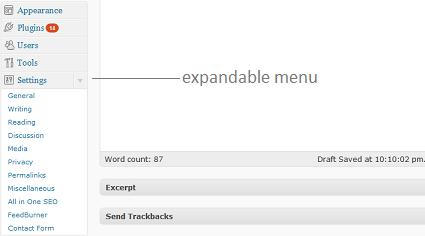Expandable menu in the new WordPress 2.7
