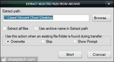 Select file to extract