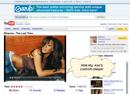 Hide My Ass!'s custom YouTube player