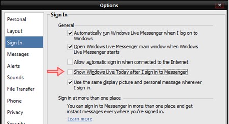 Disable Windows Live Today in WLM 2009