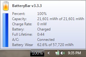 BatteryBar: Battery charged. Connected to AC.