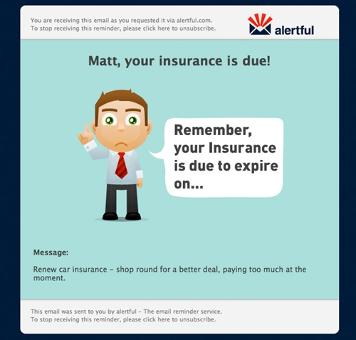 Example email reminder: insurance due