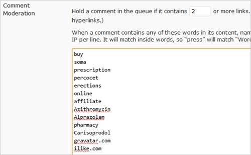 Comment Moderation keyword blacklist