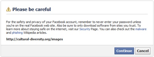 Facebook outgoing link warning message